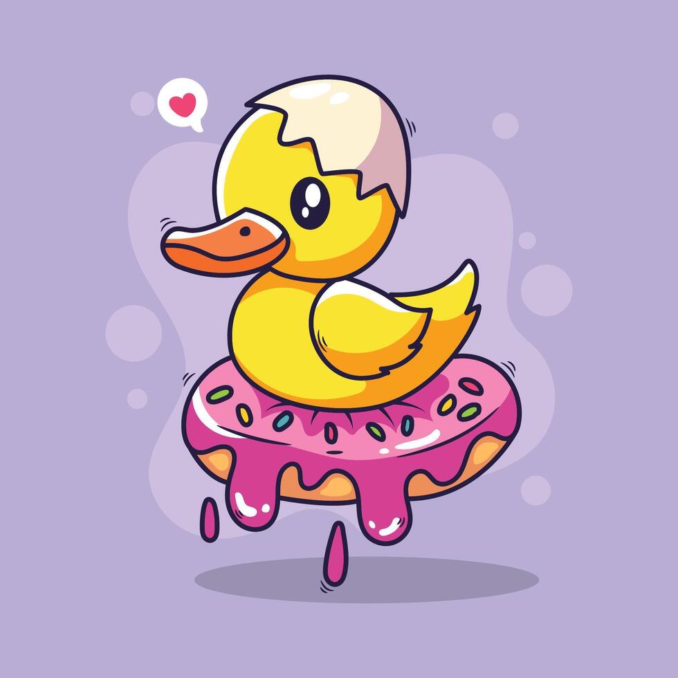 Rubber duck with donut. illustration. Cartoon style. vector