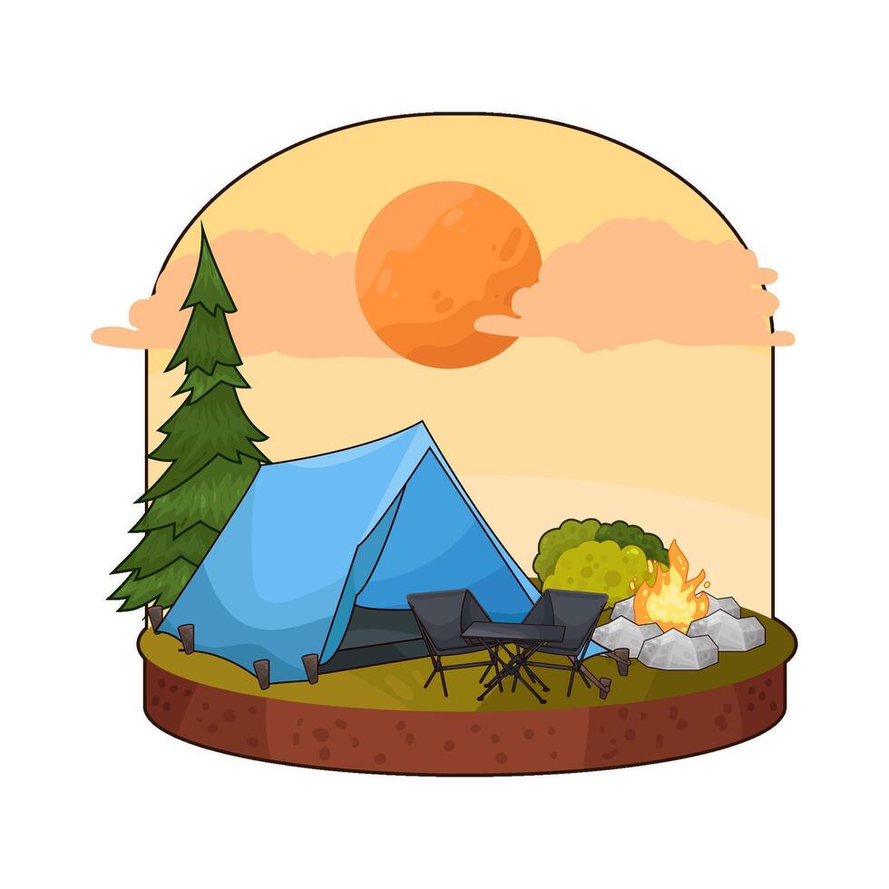 illustration of camping with sunrise vector