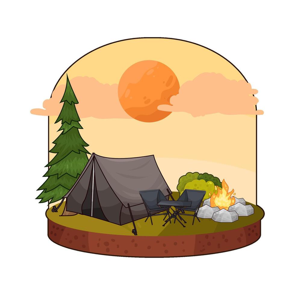 camping with campfire illustration vector