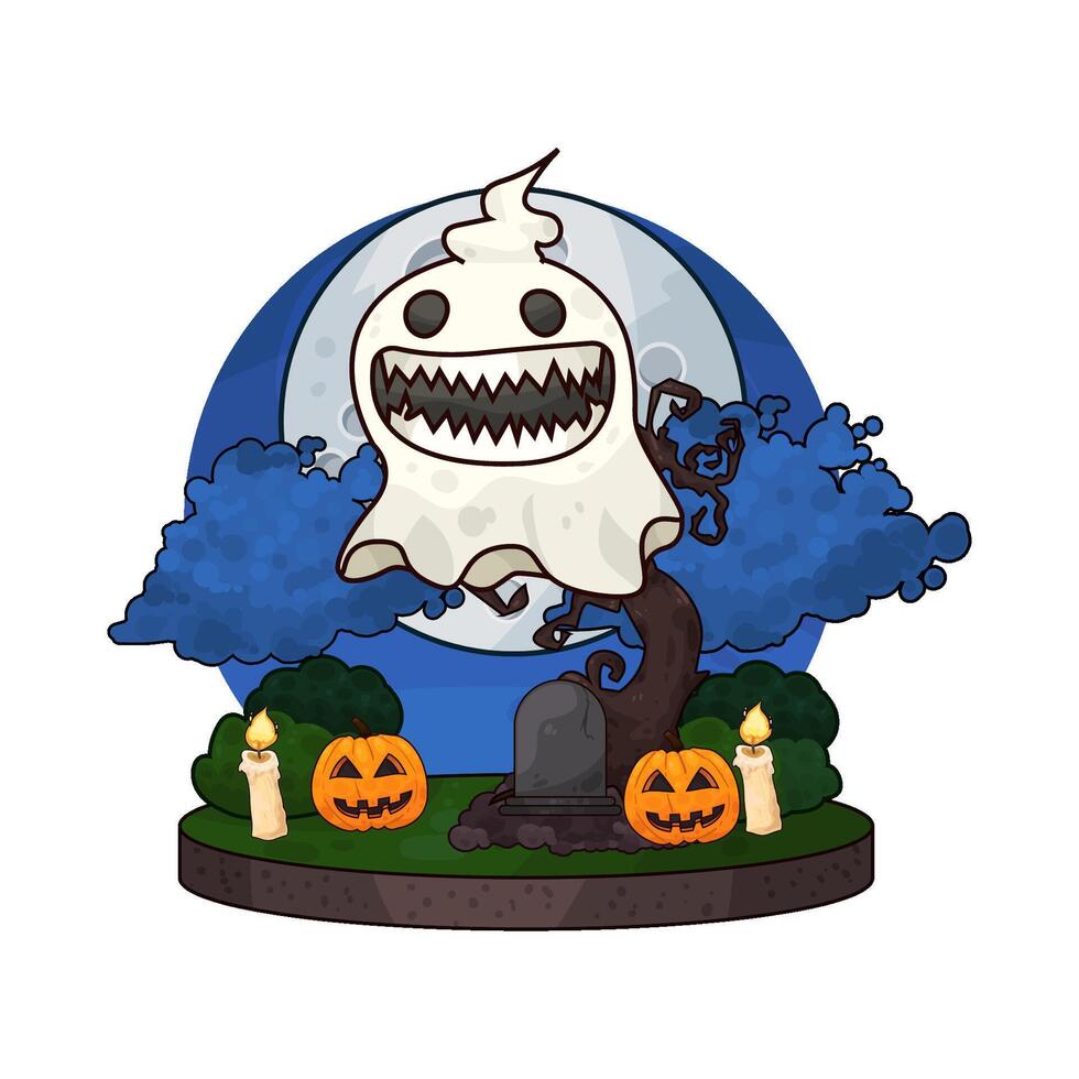 ghosts flying in the graveyard illustration vector