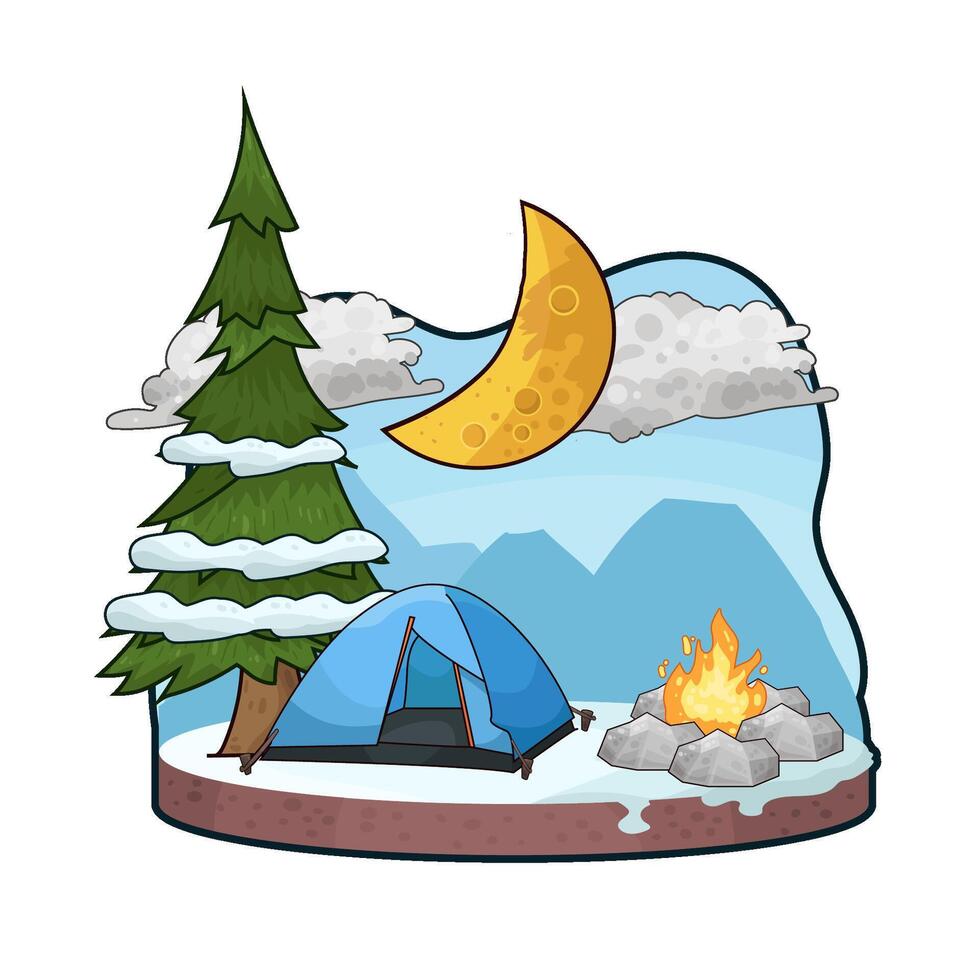 campfire near the tent vector