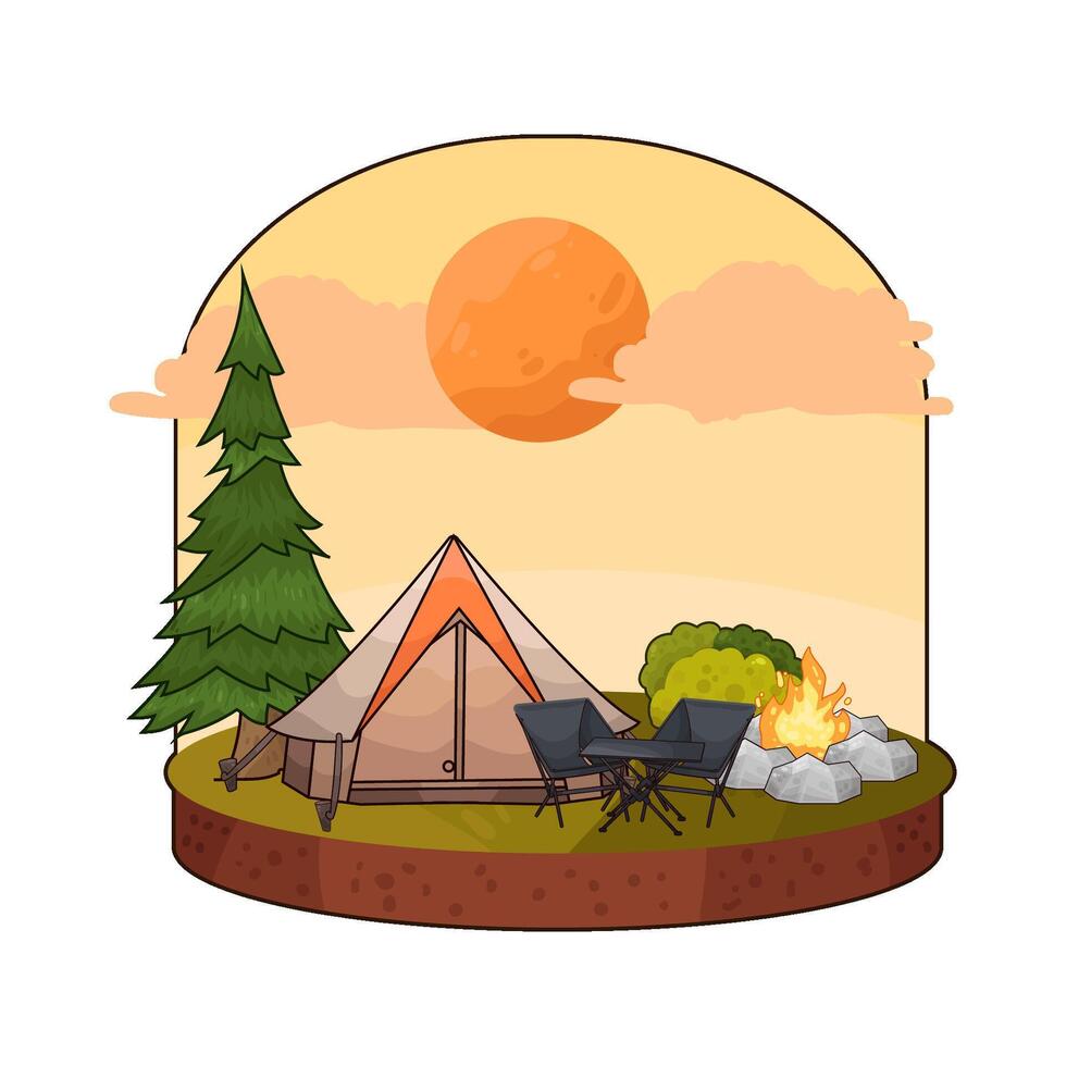 camping with sunrise illustration vector