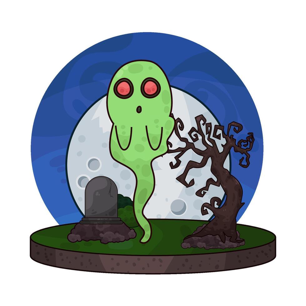 illustration of ghosts flying in the graveyard vector