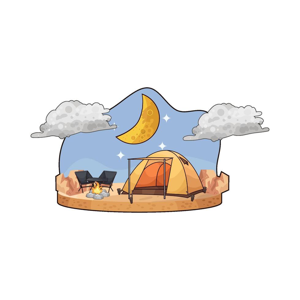 campfire near the tent illustration vector