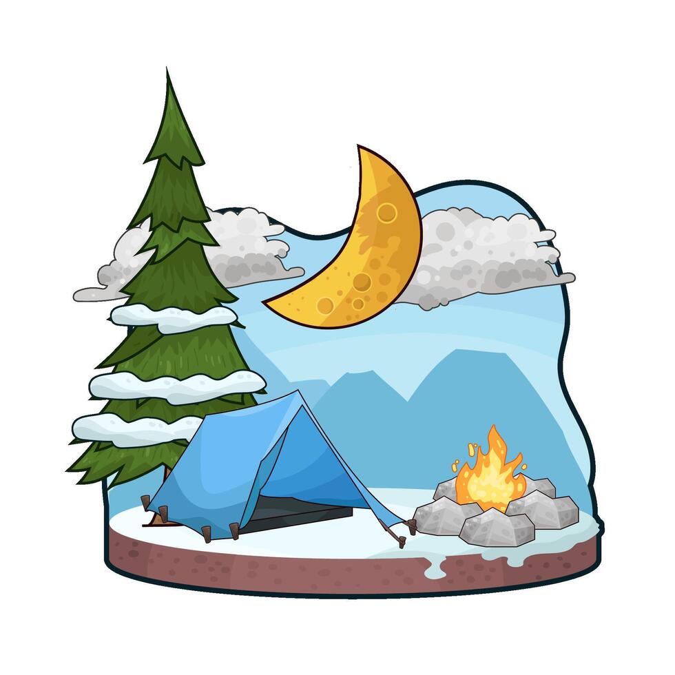 camping with crescent moon illustration vector