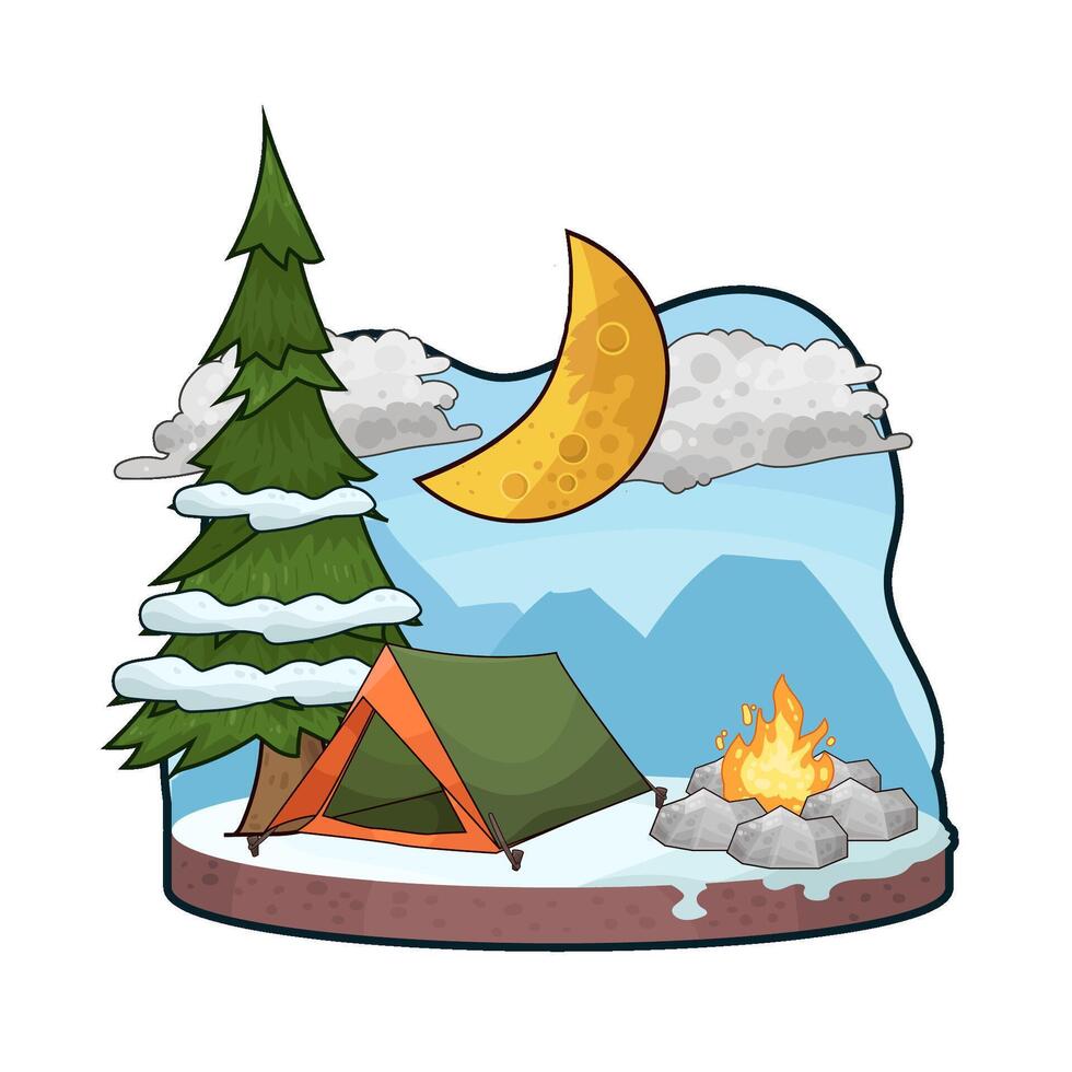 illustration of campfire near the tent vector