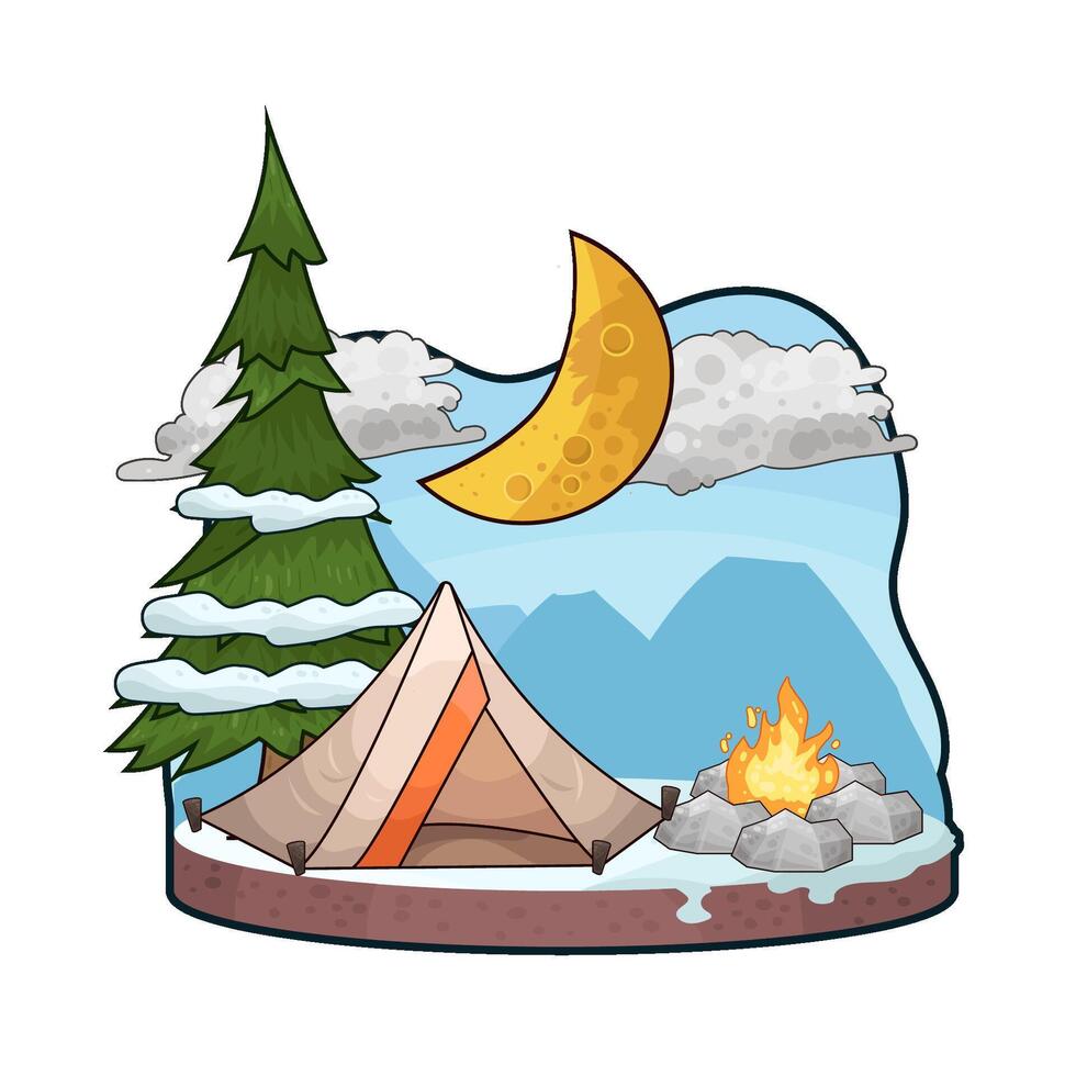illustration of campfire by the tent vector