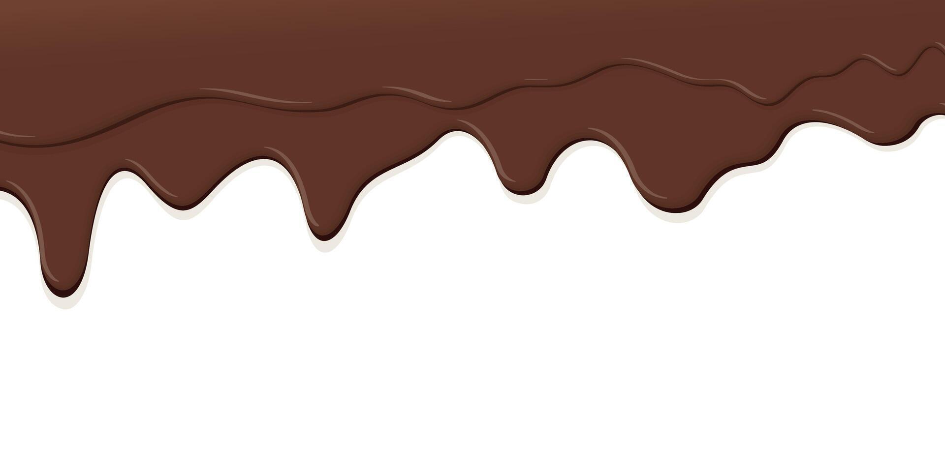 Melted chocolate pouring on white background graphic illustration have blank space. vector