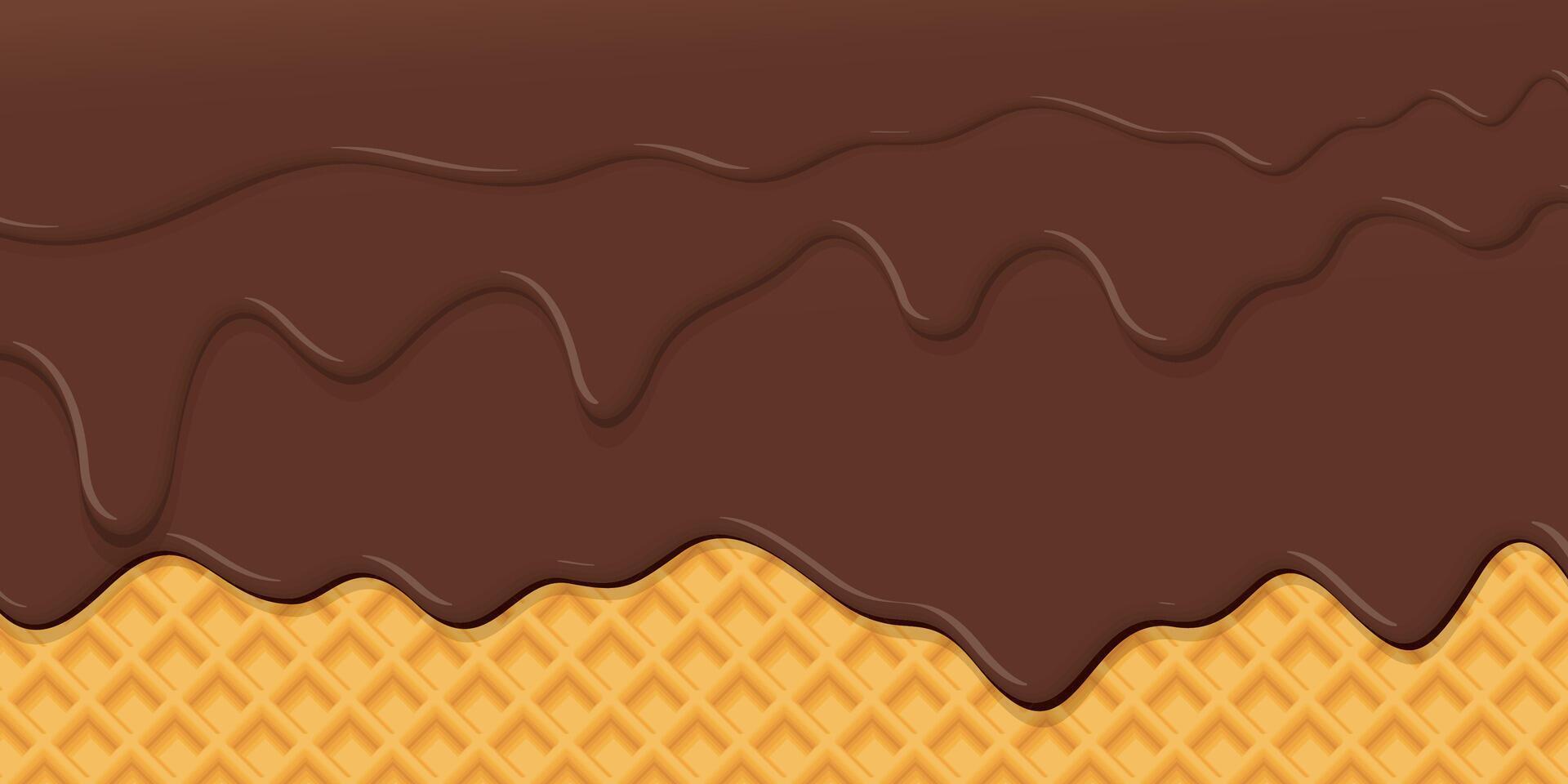 Melted chocolate pouring on wafer pattern yellow brown colors graphic illustration. vector