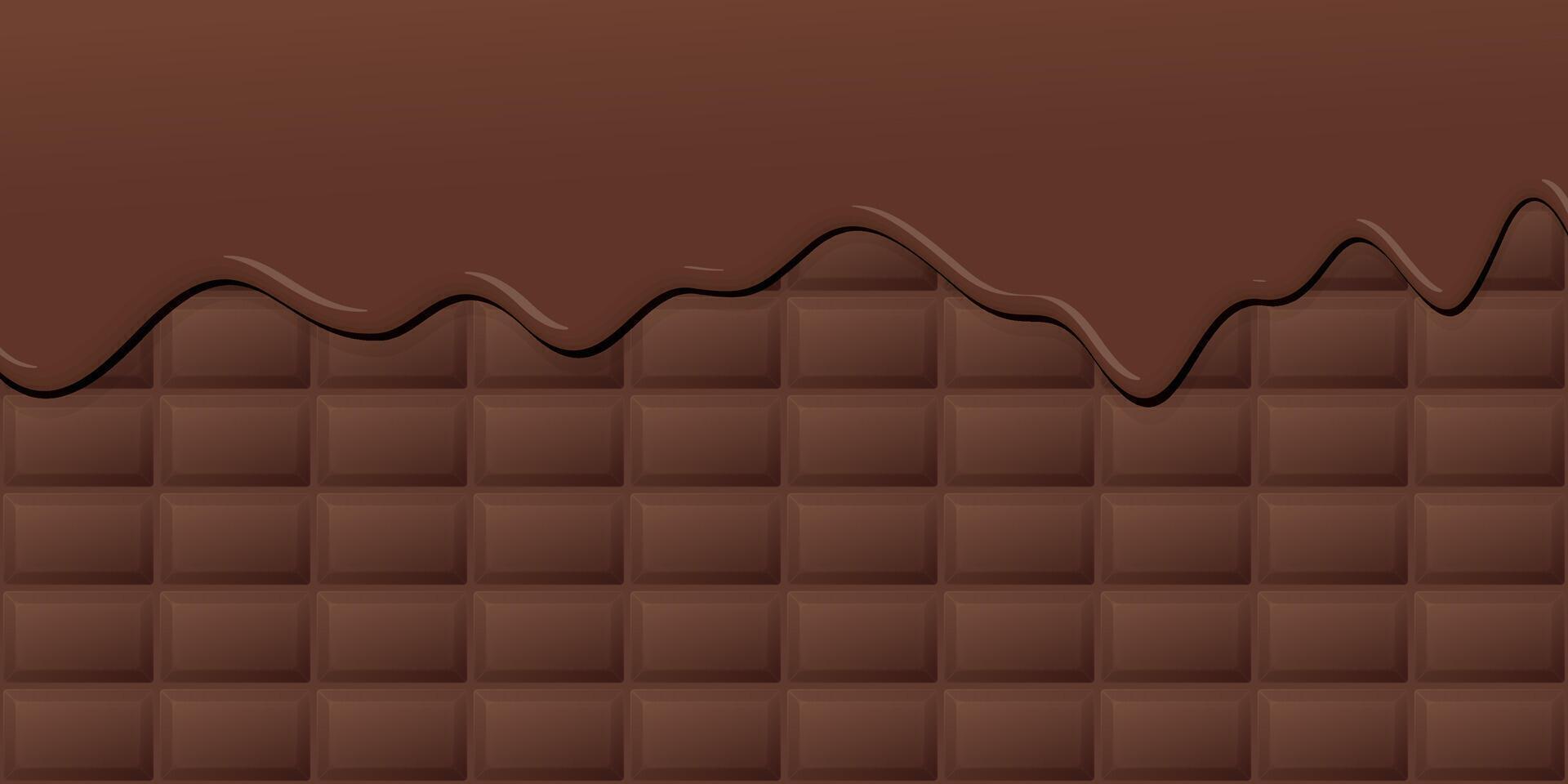Melted chocolate pouring on milk chocolate bar background graphic illustration. vector