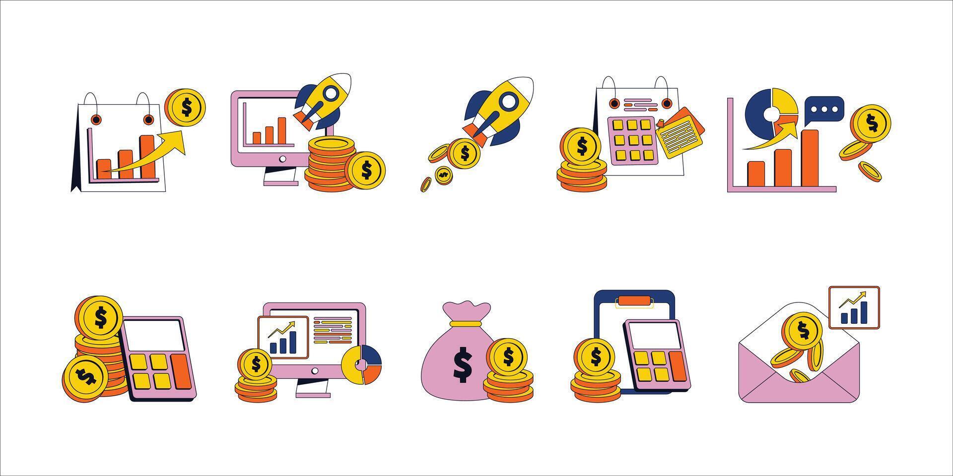 Flat Financial Management Illustration Set vector