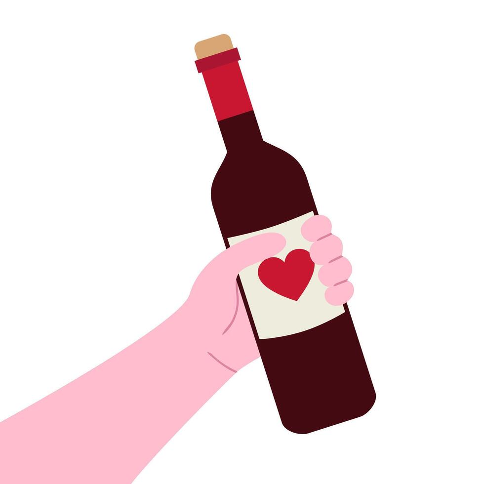 Hand holding a bottle of wine vector