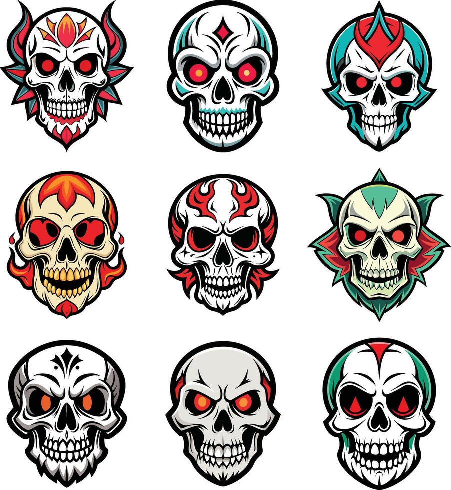 skull tattoo icon sets with white background. vector
