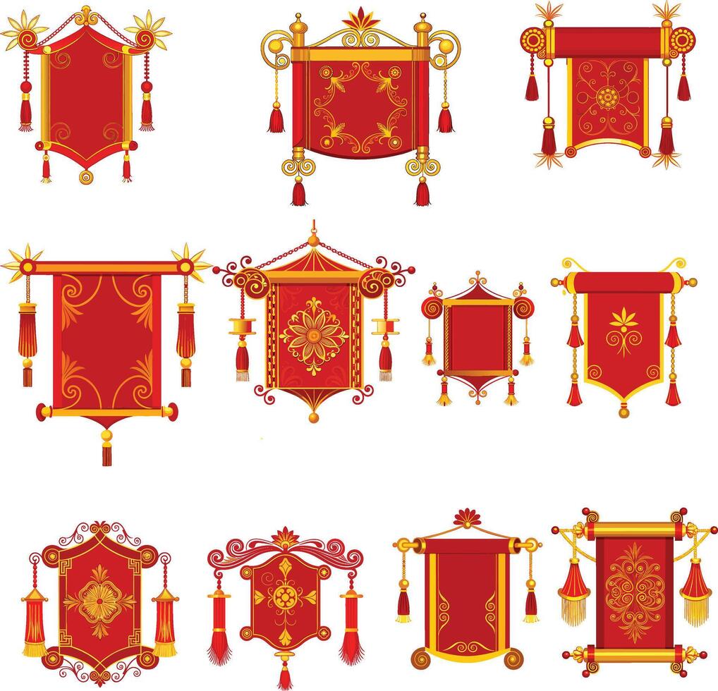 A red Chinese scroll illustration on white background vector