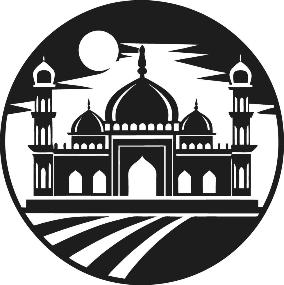 Silhouette Illustration of a Mosque and Minarets in Circular Frame vector