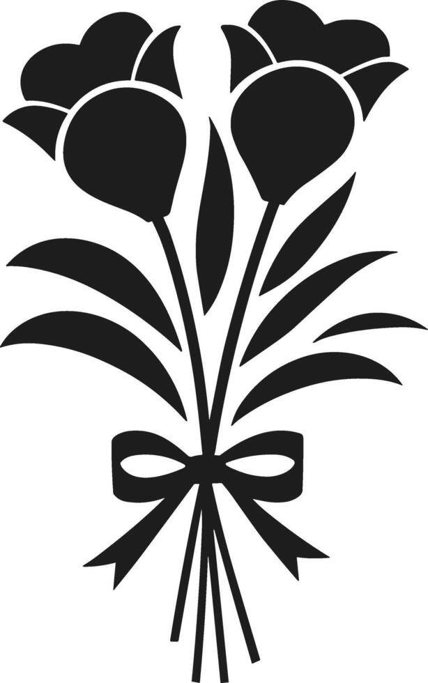 Charming Tulip Bouquet Silhouette with Ribbon - Illustration vector