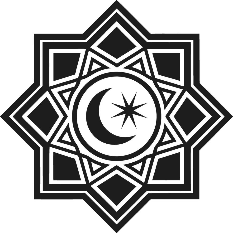 Crescent Moon and Star with Geometric Patterns - Illustration vector