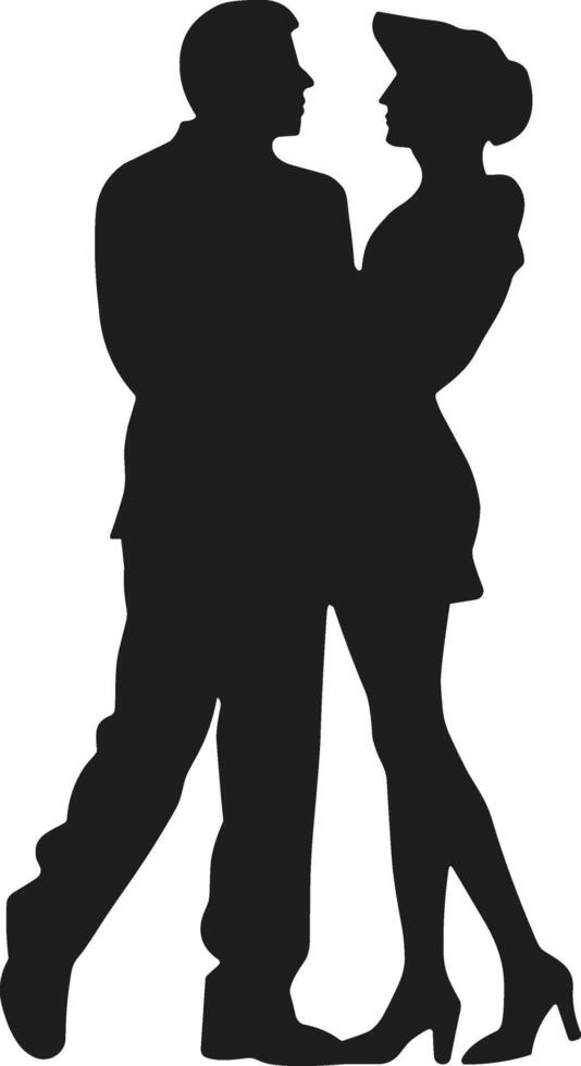 Elegant Romantic Couple Silhouette Embracing Illustration vector