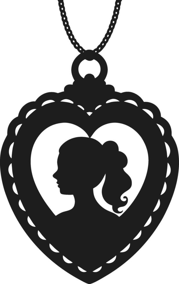 Vintage Heart Locket with Woman's Silhouette Illustration for Valentine's Day vector