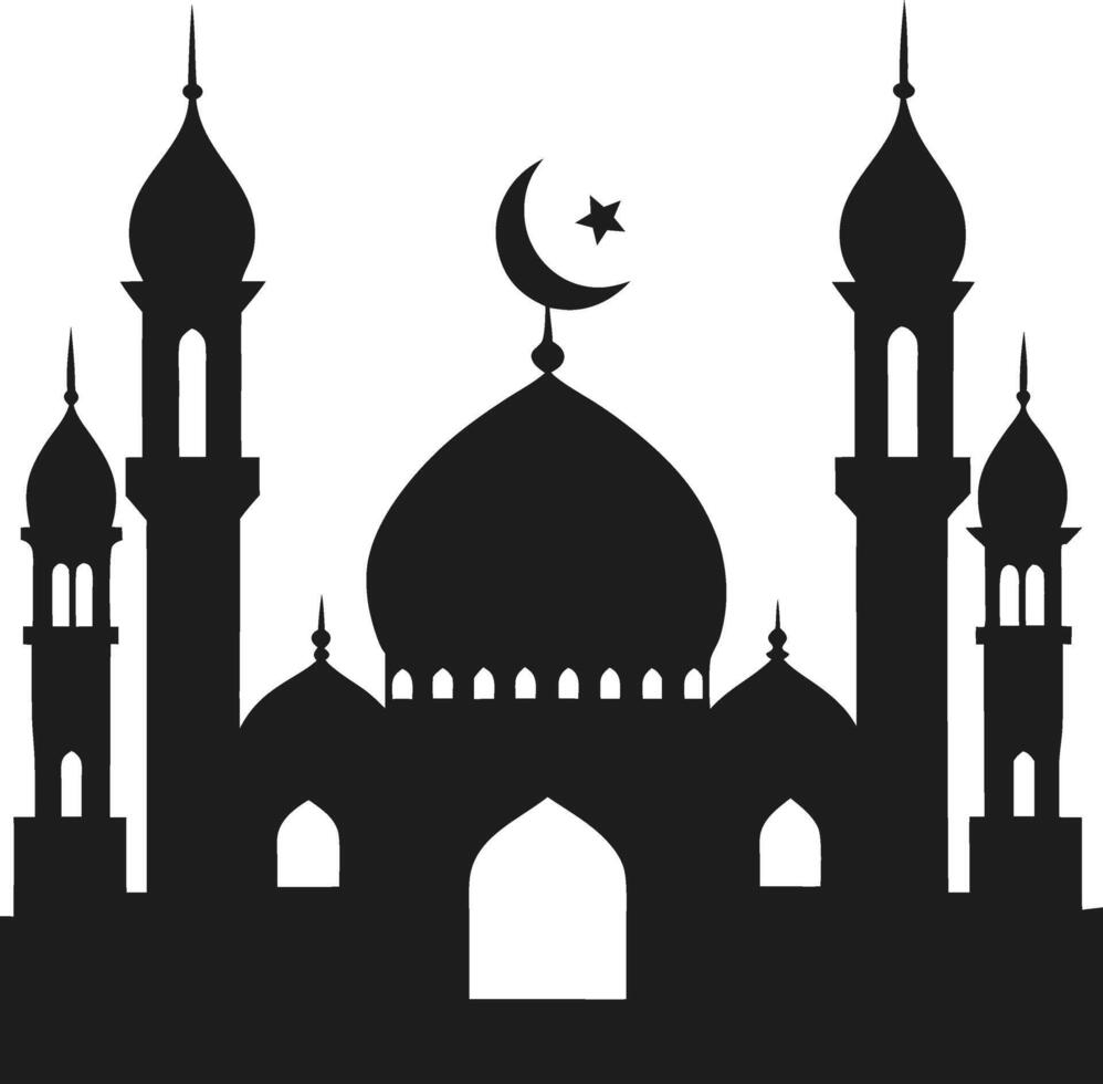 Elegant Mosque Silhouette Illustration with Crescent Moon and Star vector