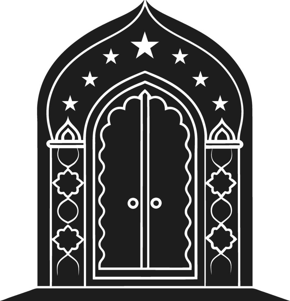 Intricate Silhouette of Ornate Arched Doorway with Stars vector