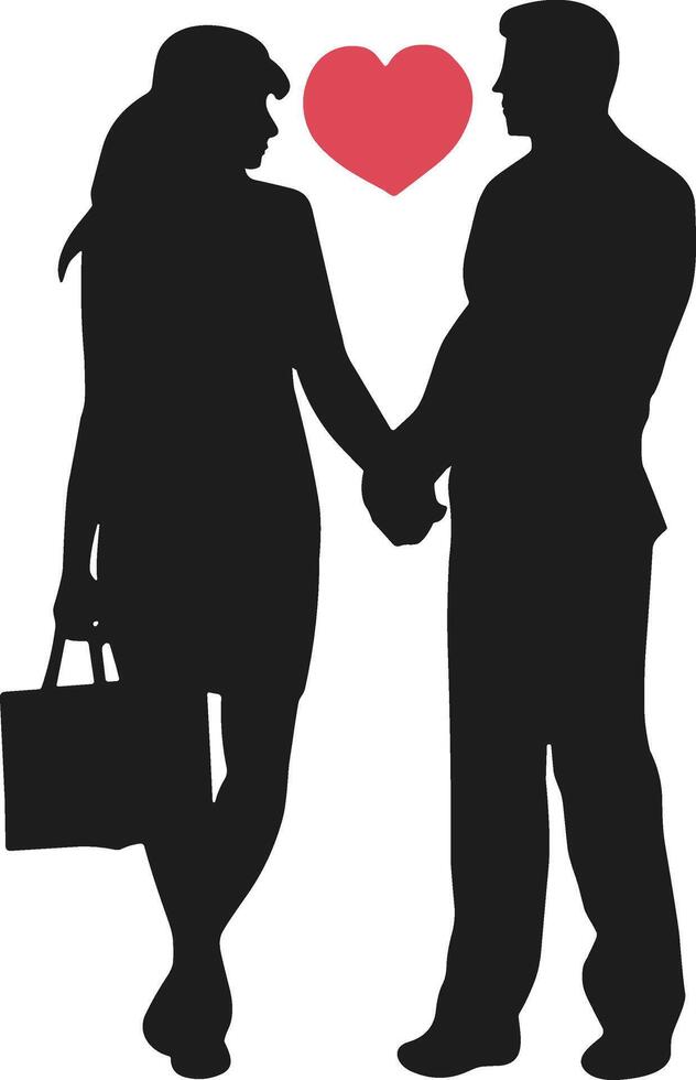Romantic Couple Silhouette Holding Hands with Heart Illustration vector