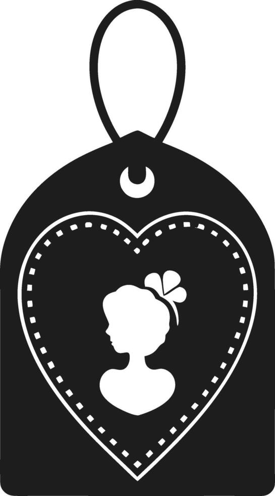 Vintage Silhouette Tag with Heart and Woman's Profile - Elegant Illustration vector