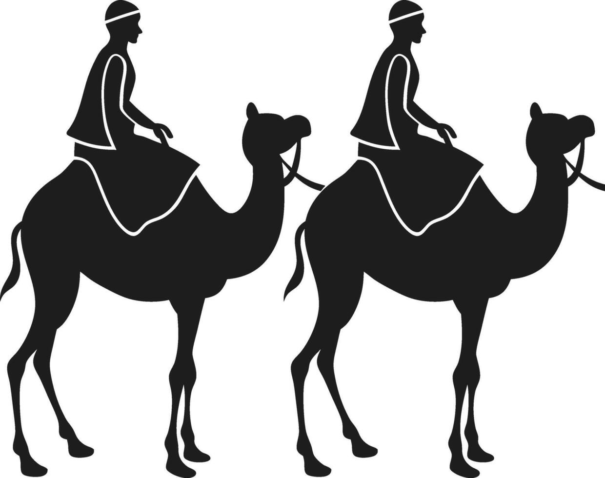 Silhouette of People Riding Camels in Desert Adventure vector
