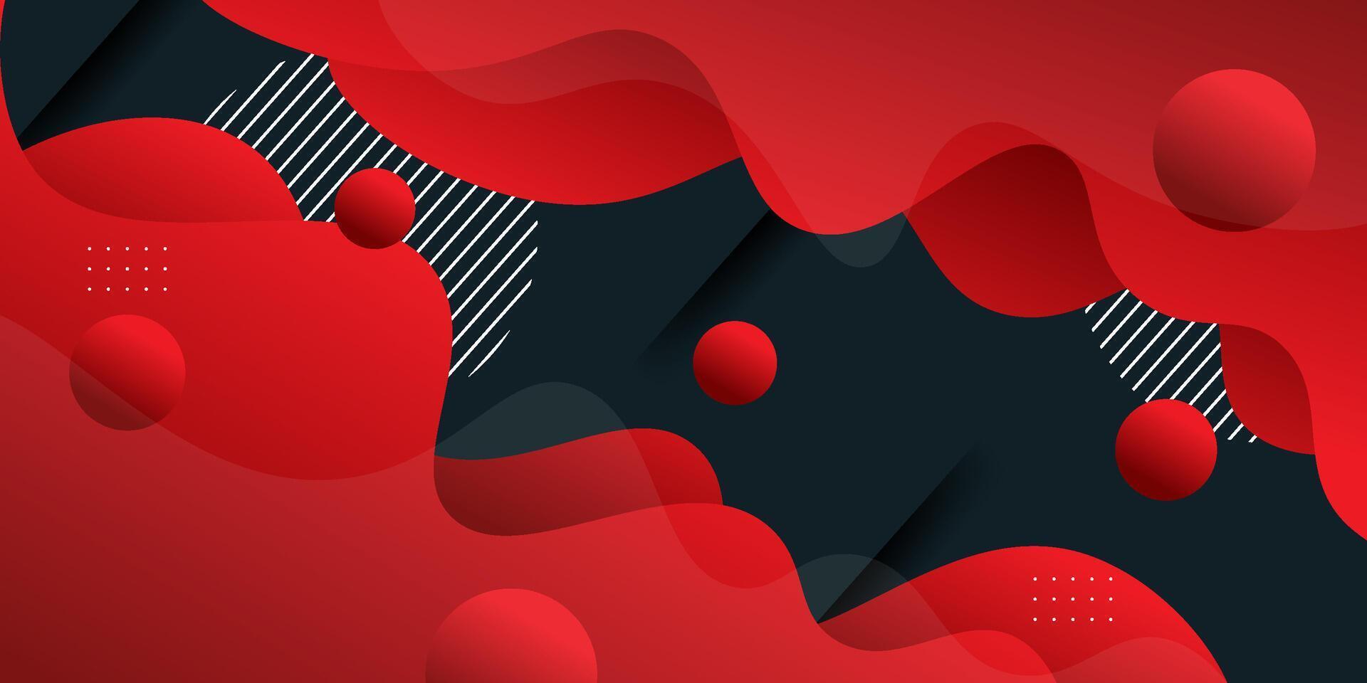 Bright red abstract background with simple wavy shapes and circles. Fresh and colorful red design. Popular and modern with 3d shadow concept. vector