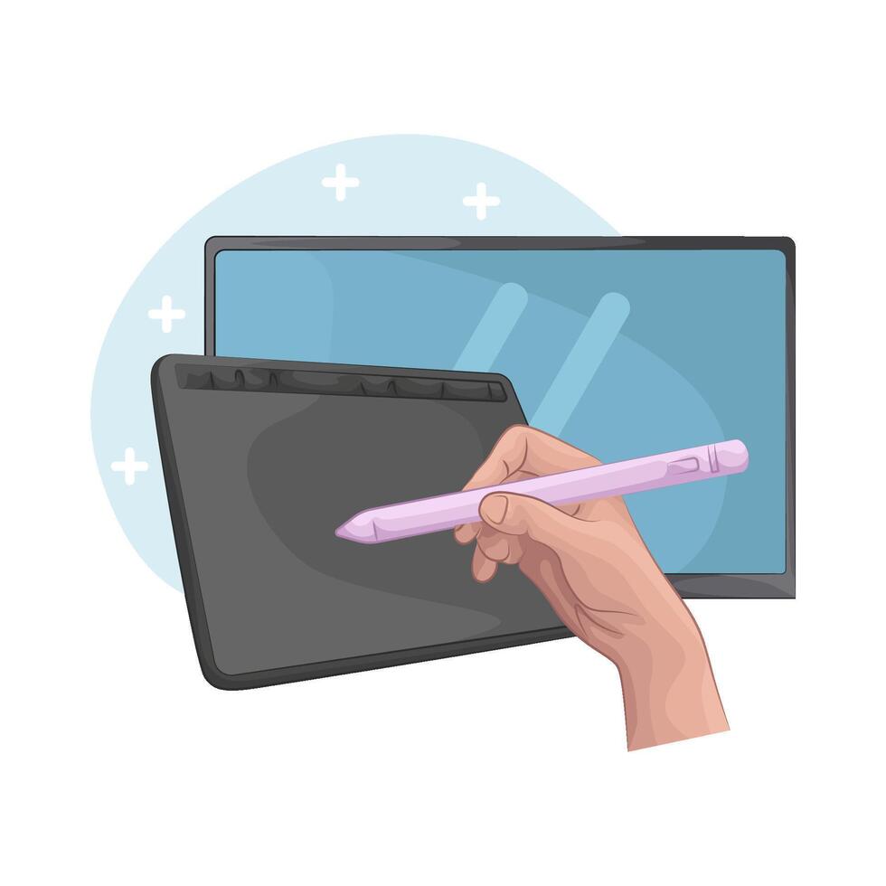 drawing on a tablet illustration vector