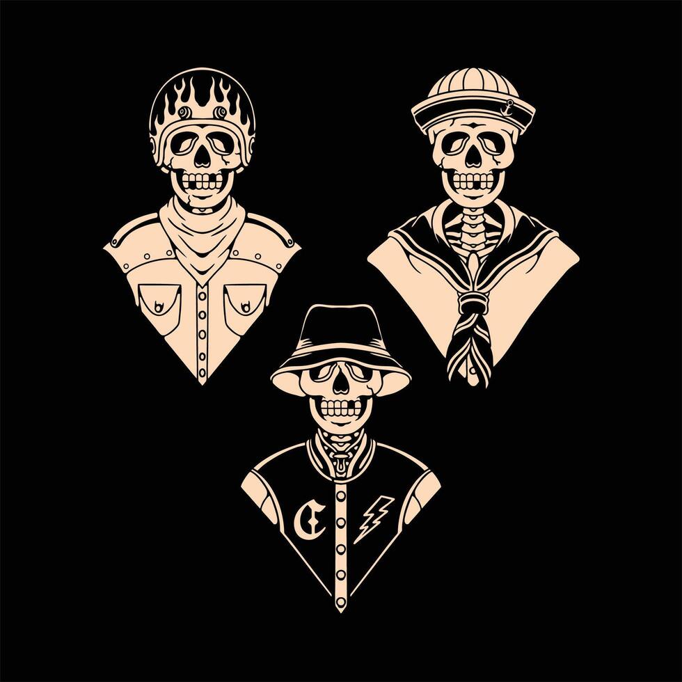skull traditional tattoo design set vector