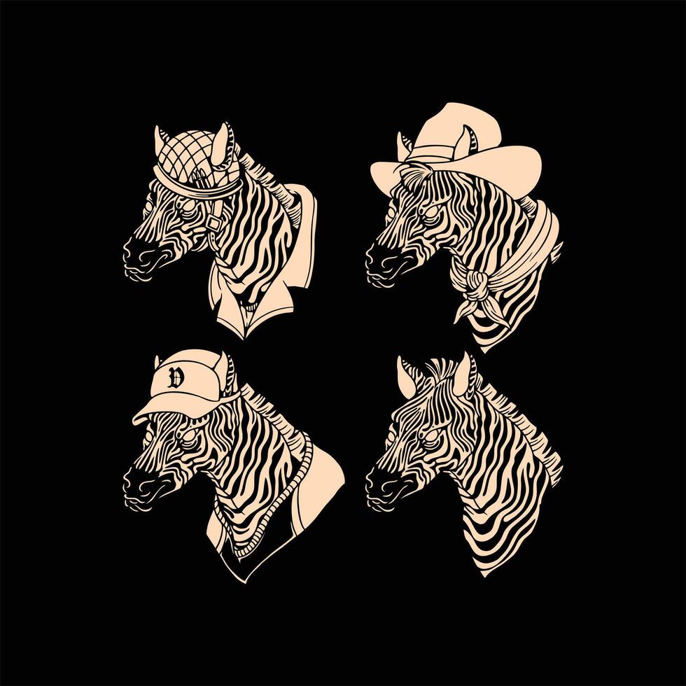 zebra traditional tattoo design set vector