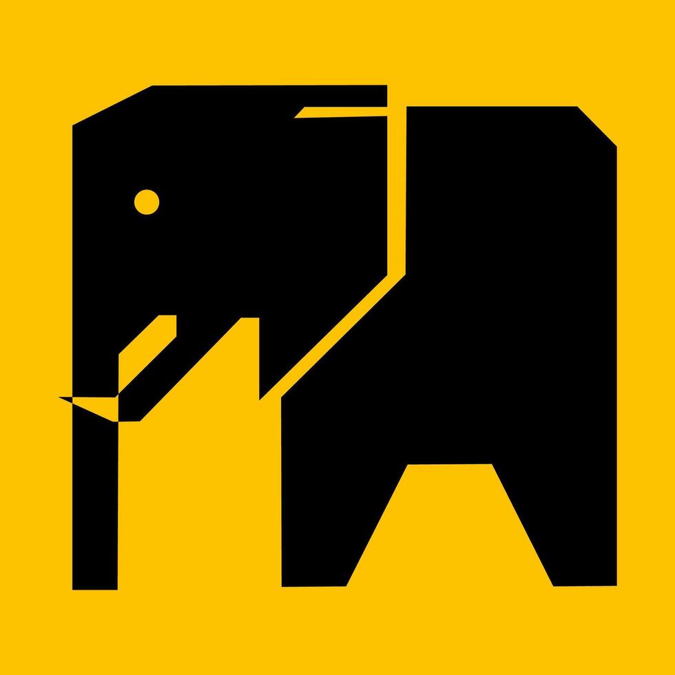 editable elephant icon logo with yellow background vector