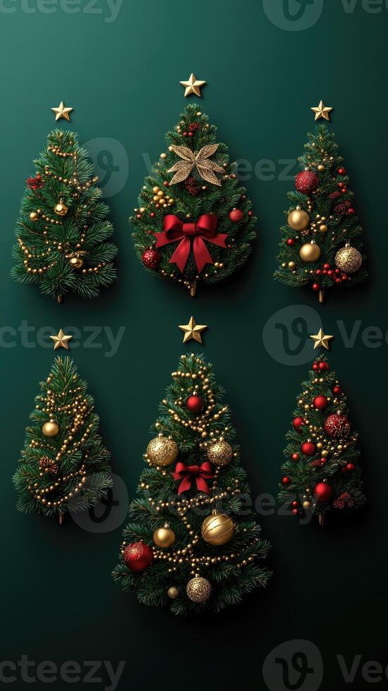 Festive christmas tree decorations with ornaments and bows photo