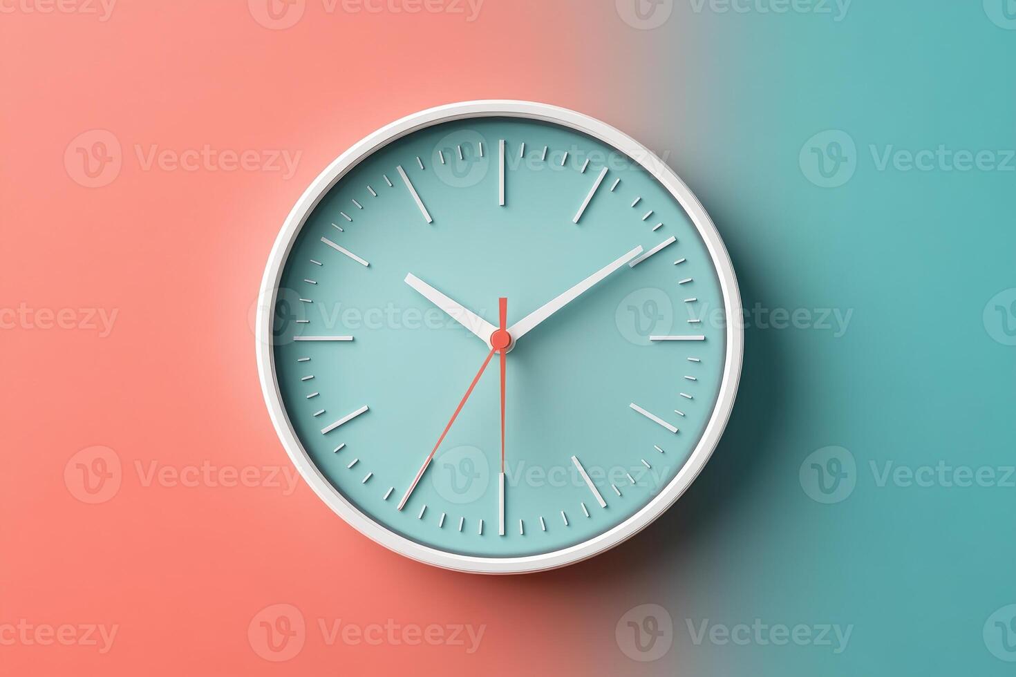 Modern clock showing time on two-tone background photo