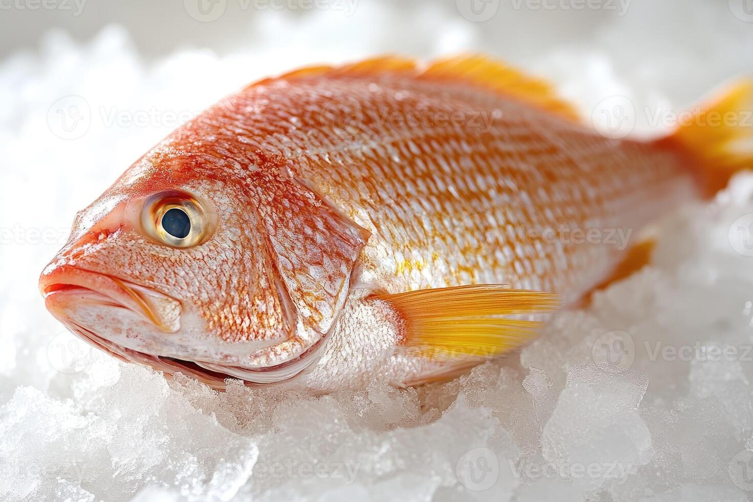 Fresh lane snapper fish lying on a bed of ice photo