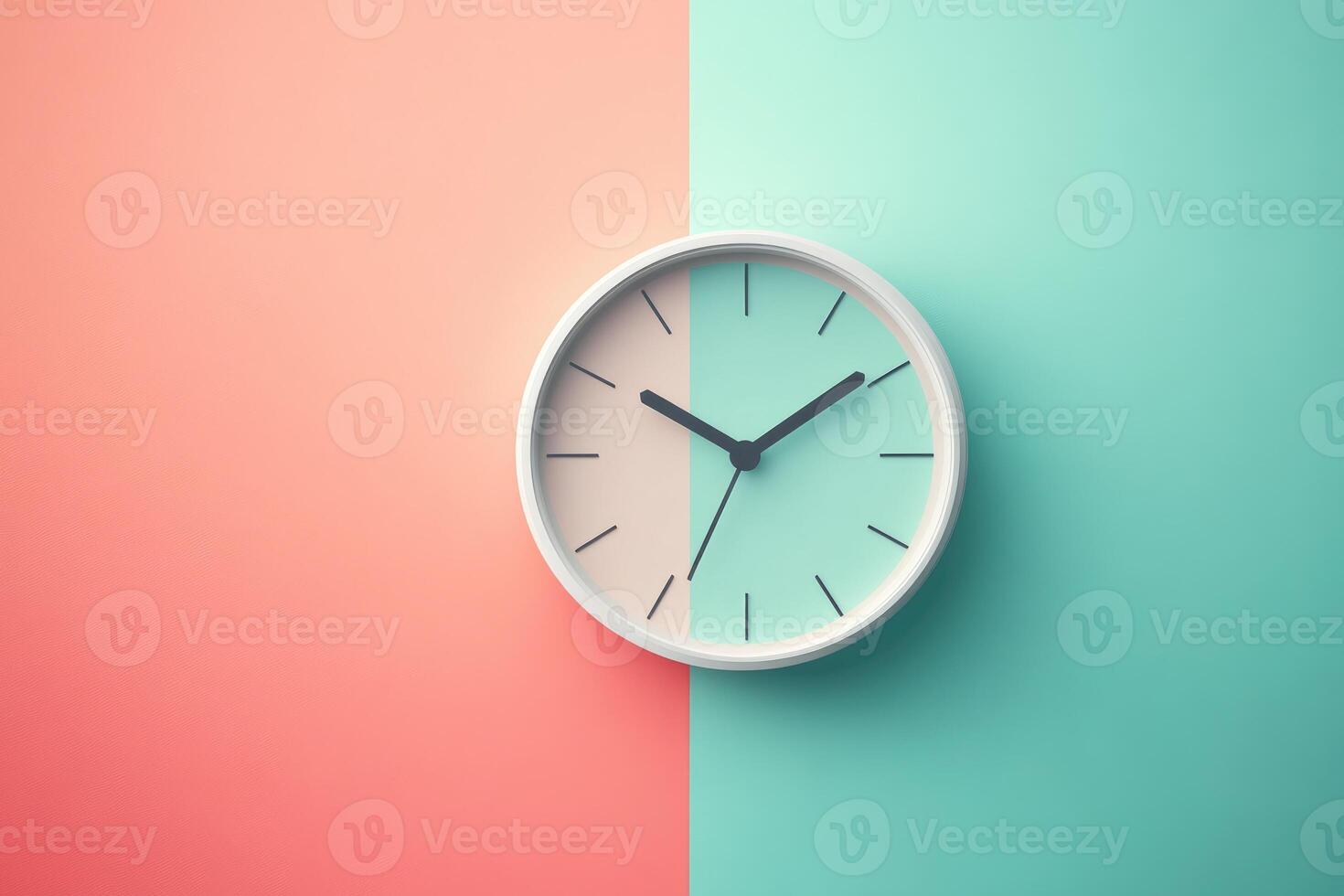 Modern clock showing time on two-tone background photo