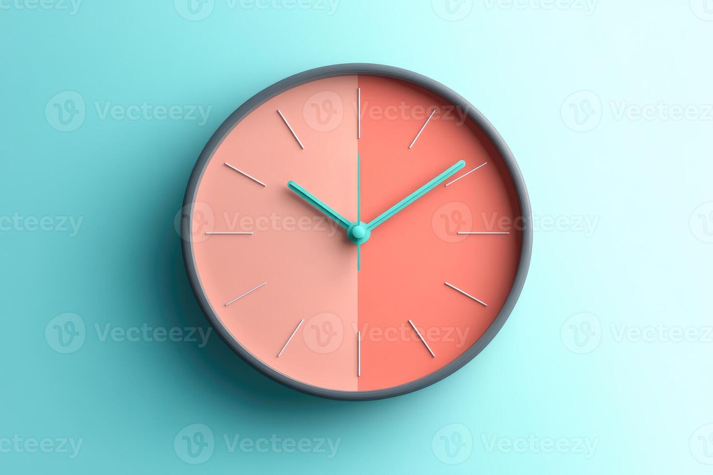 Modern clock showing time passing on two-toned background photo