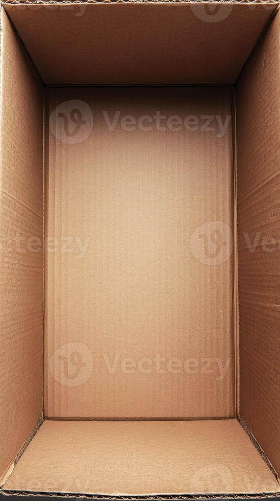 Open empty cardboard box presenting its interior space photo