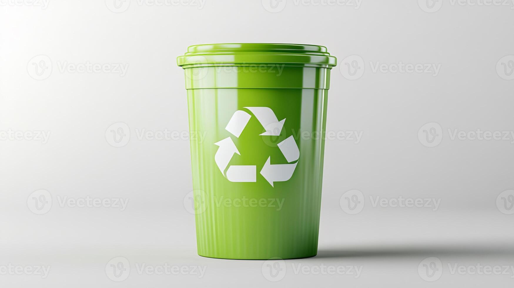 Green recycling bin promoting environmental sustainability on white background photo