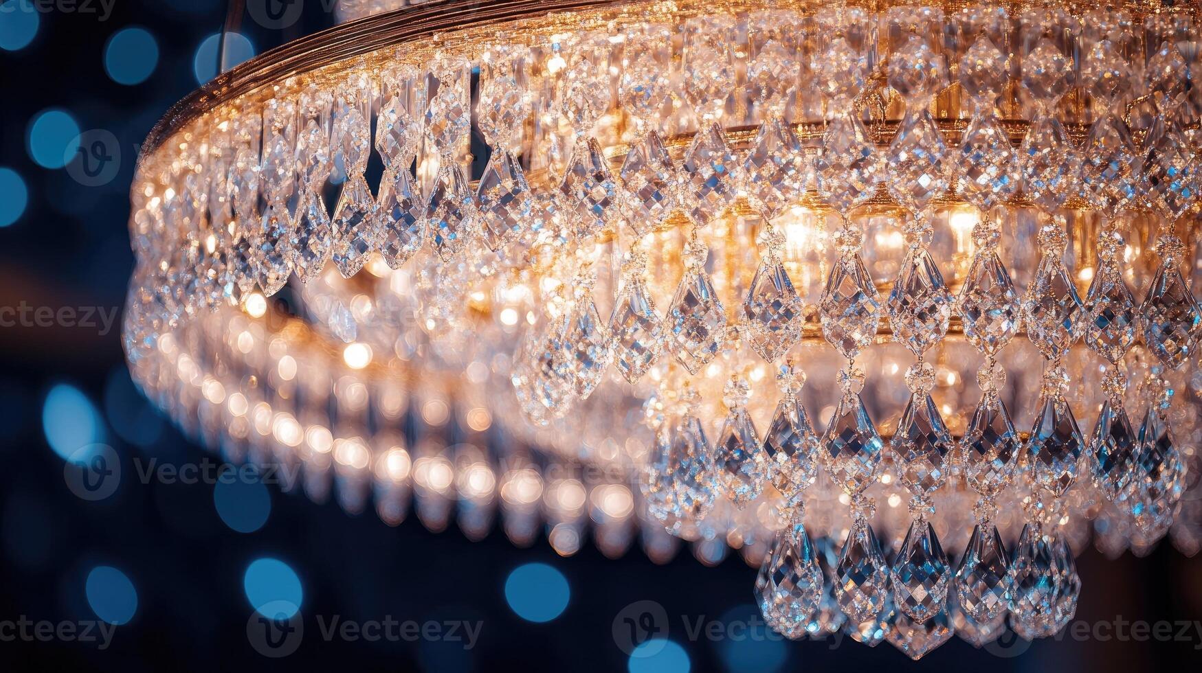 Crystal chandelier shining brightly in elegant ballroom photo