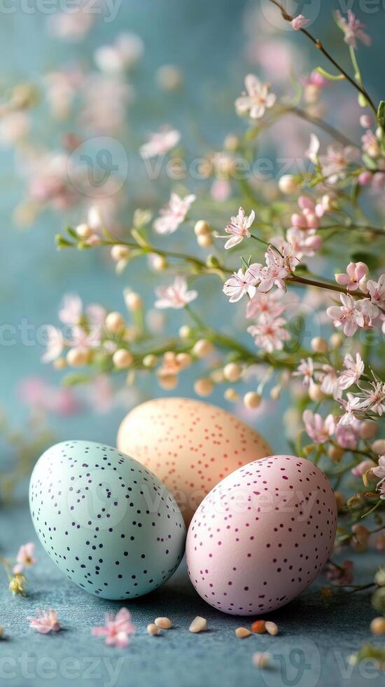 Easter eggs and spring flowers creating a beautiful festive decoration photo