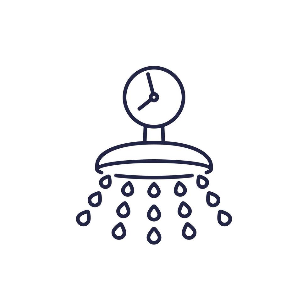 shower time line icon with a showerhead and clock vector
