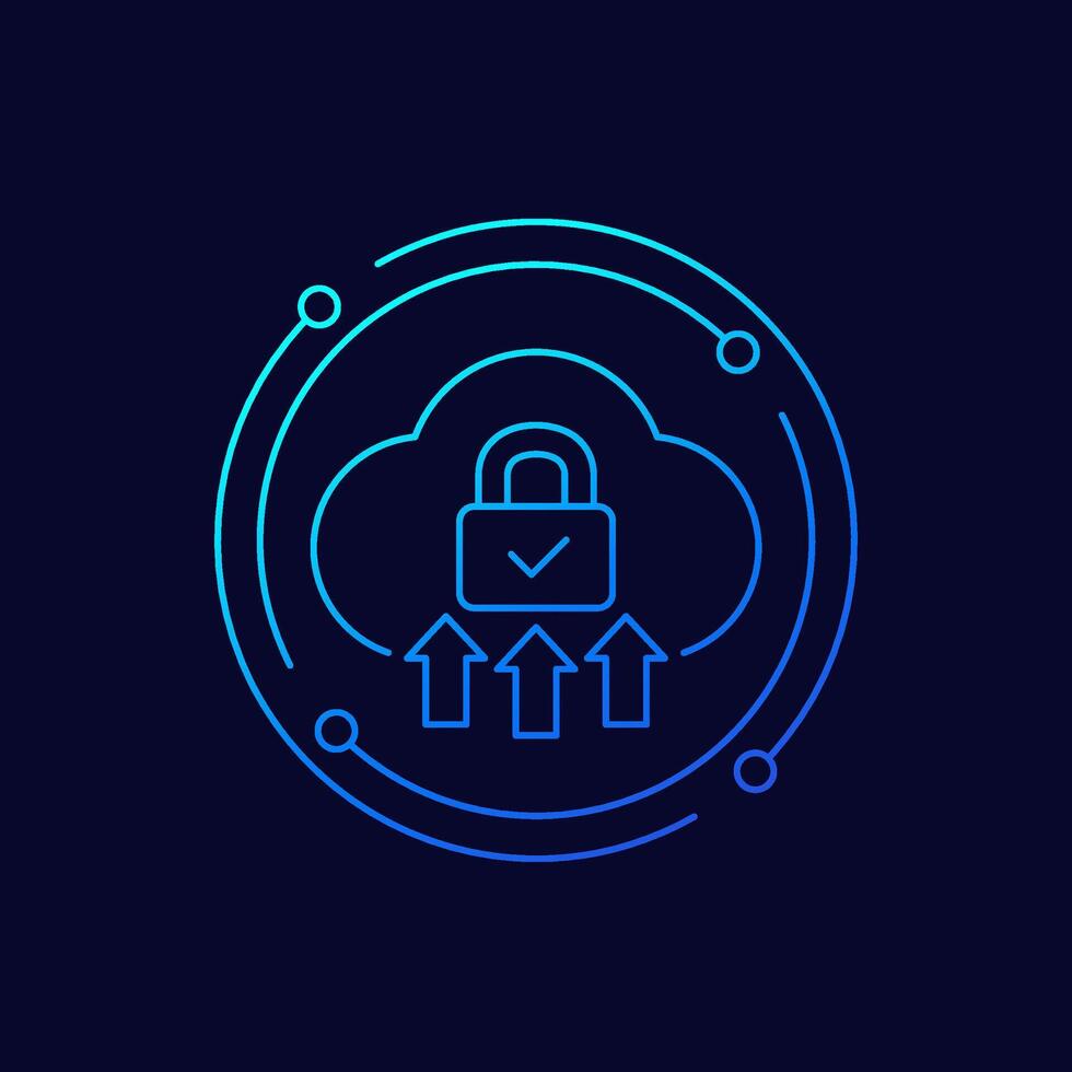 upload to secure cloud icon, linear design vector