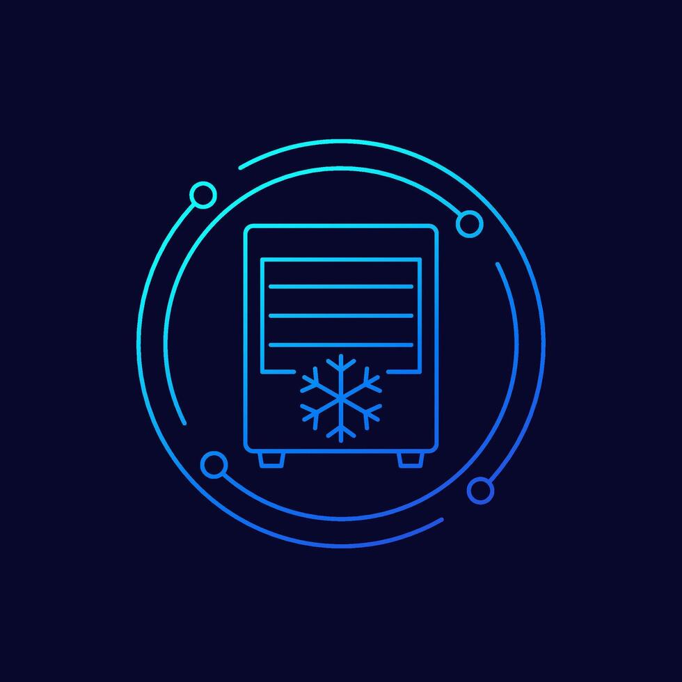 fridge, supermarket freezer icon in linear design vector