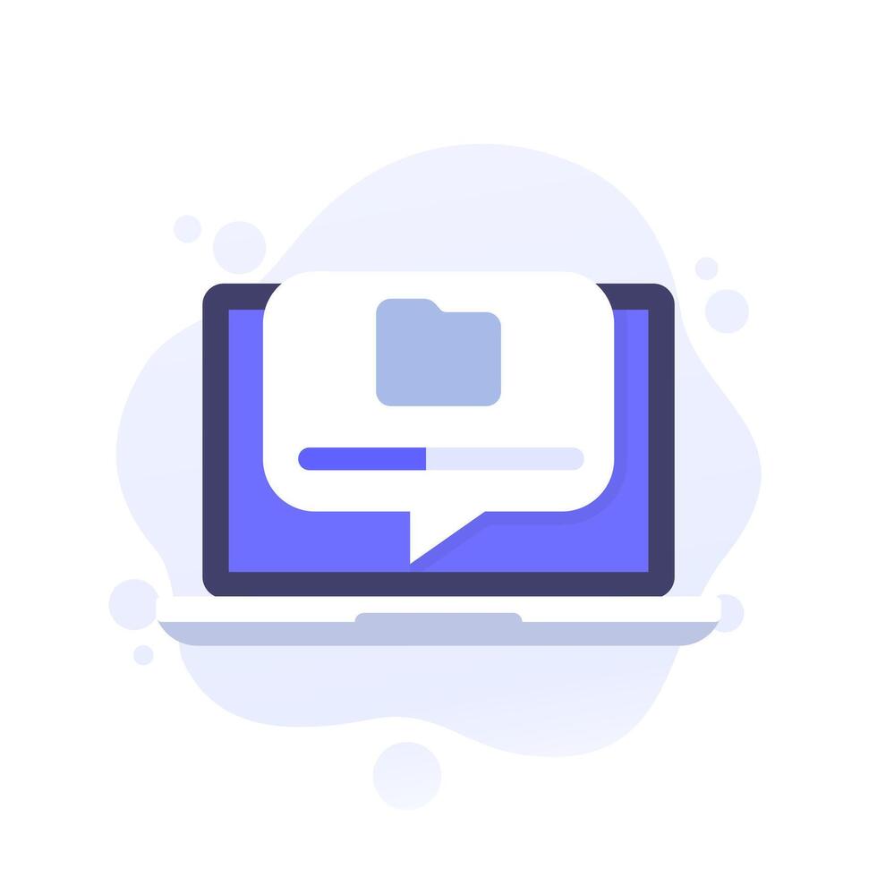 download files icon with a laptop, progress bar and folder vector