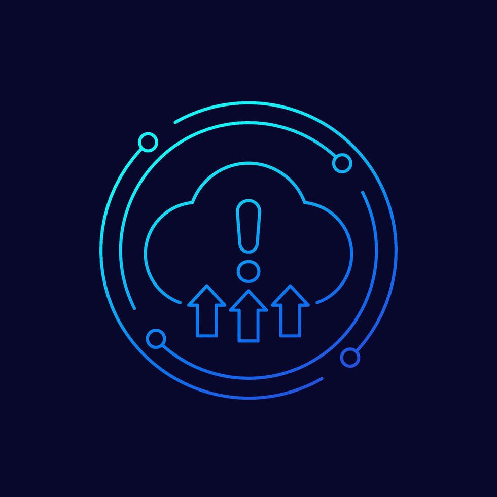 warning, upload to cloud error icon, linear design vector