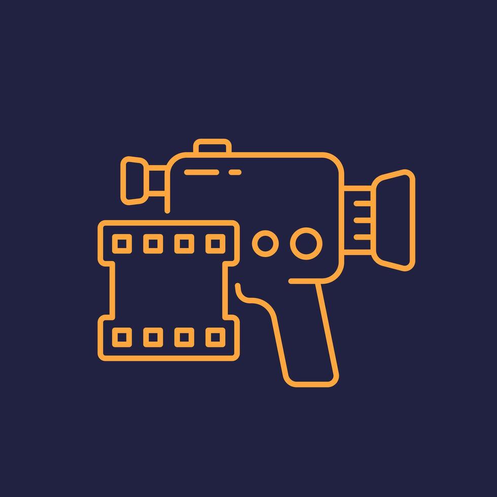 camera icon, retro film camcorder line vector