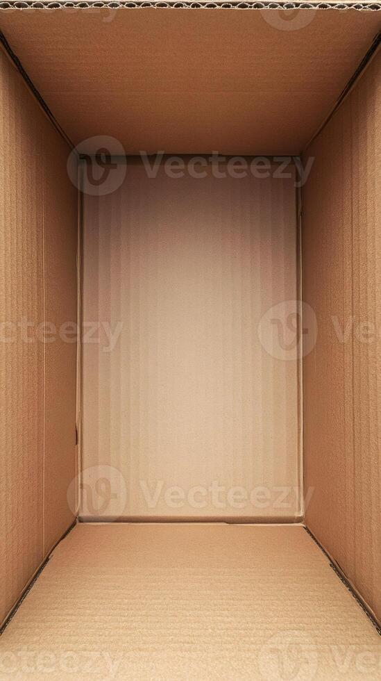 Open empty cardboard box presenting its interior space photo