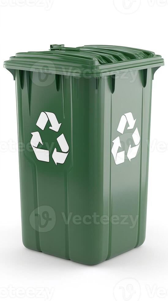 Green recycling bin promoting environmental sustainability and waste management photo